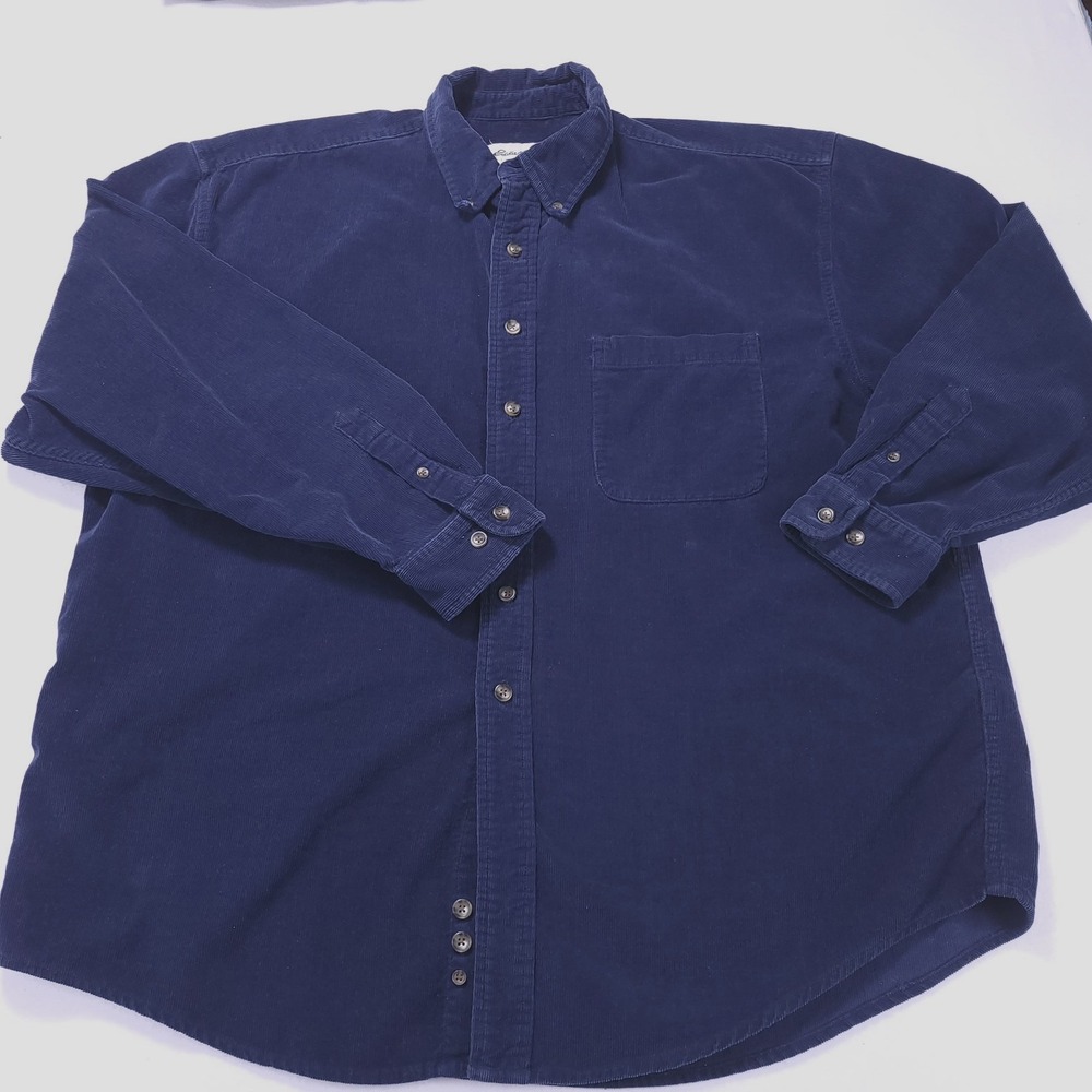 Eddie Bauer Long Sleeve Corduroy Button Up Shirt Size XL‎ Blue  a59